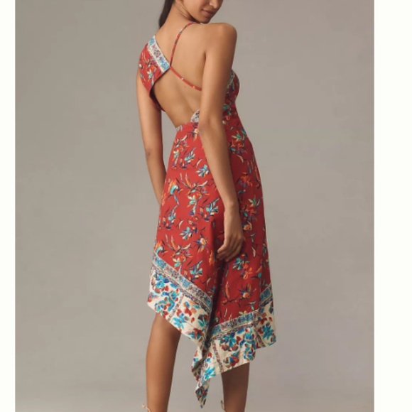 NWT By Anthropologie Sleeveless Asymmetrical Open-Back Linen Midi Dress … - Picture 3 of 4